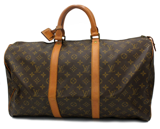 Louis Vuitton Keepall 50 (Duffle Bag) with luggage tag